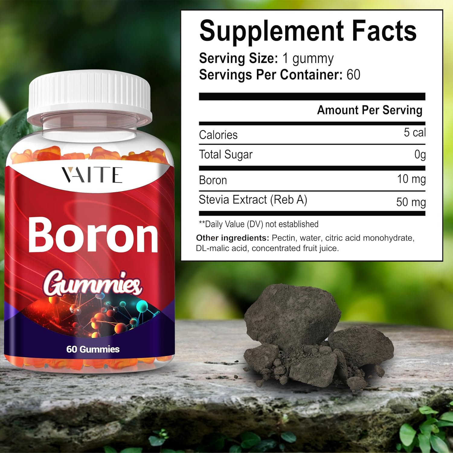 Boron Supplement for Men & Women &ndash; 10Mg Gummies &ndash; Vegan, Non-Gmo, Gluten-Free &ndash; Formulated for Active Lifestyle & Daily Wellness &ndash; Essential Trace Mineral in Convenient Gummy Form &ndash; 60 Chewables image number 1