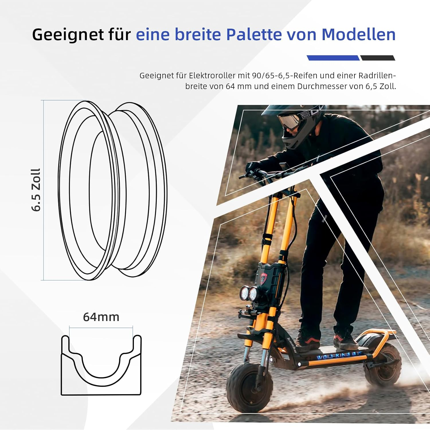 Ulip 90/65-6.5 Electric Scooter Full Tyres for Dualtron Thunder Speedual plus Zero 11X Kaabo Wolf Warrior Electric Scooter for Wheels with a Width of 64 Mm and a Diameter of 6.5 Inches 2 Pieces image number 2