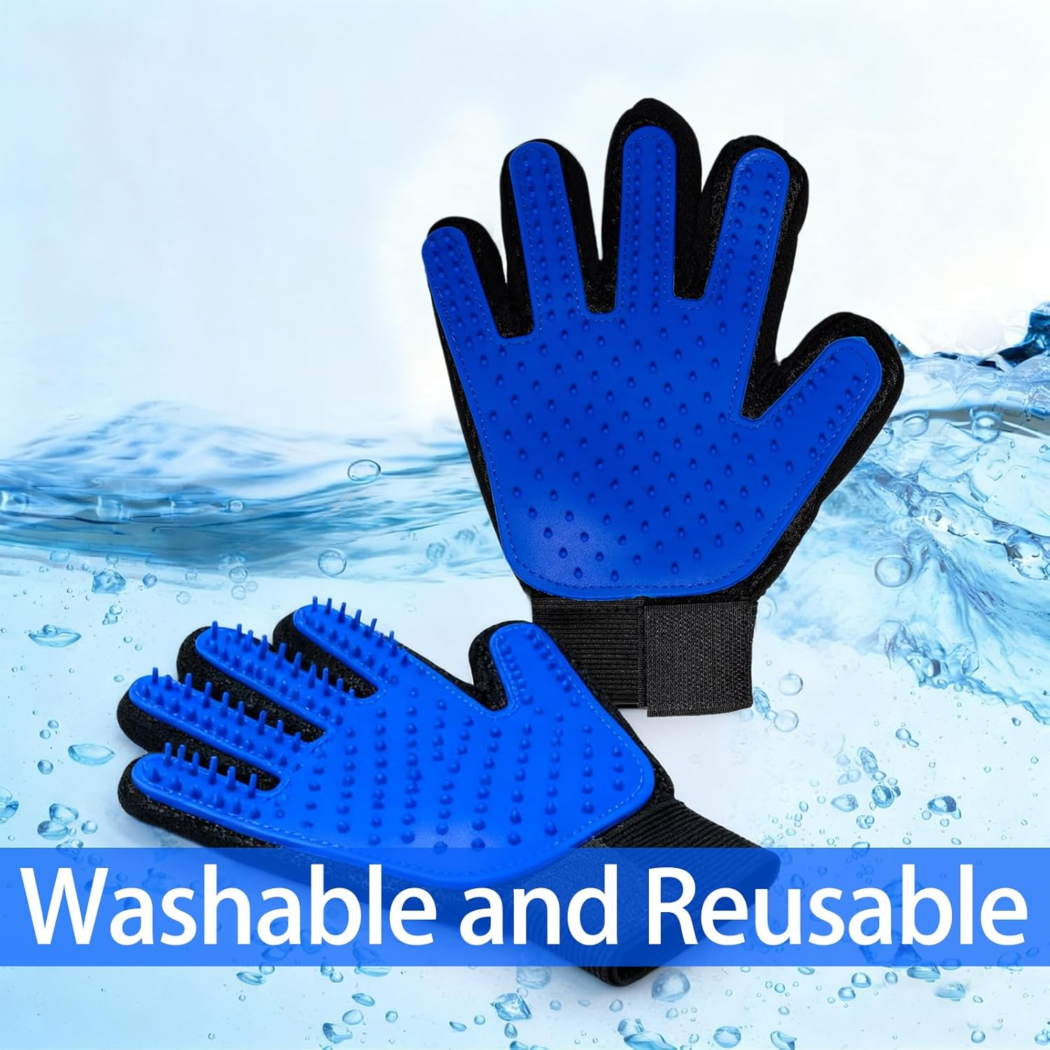 2 Pcs Large Cat Hair Remover Glove for Cats Dogs, Pet Hair Remover Gloves for Cat Grooming Dog Deshedding Home Cleaning, Cats Grooming Bush for Pets Owner or Multi-Pet Household (Blue) image number 6