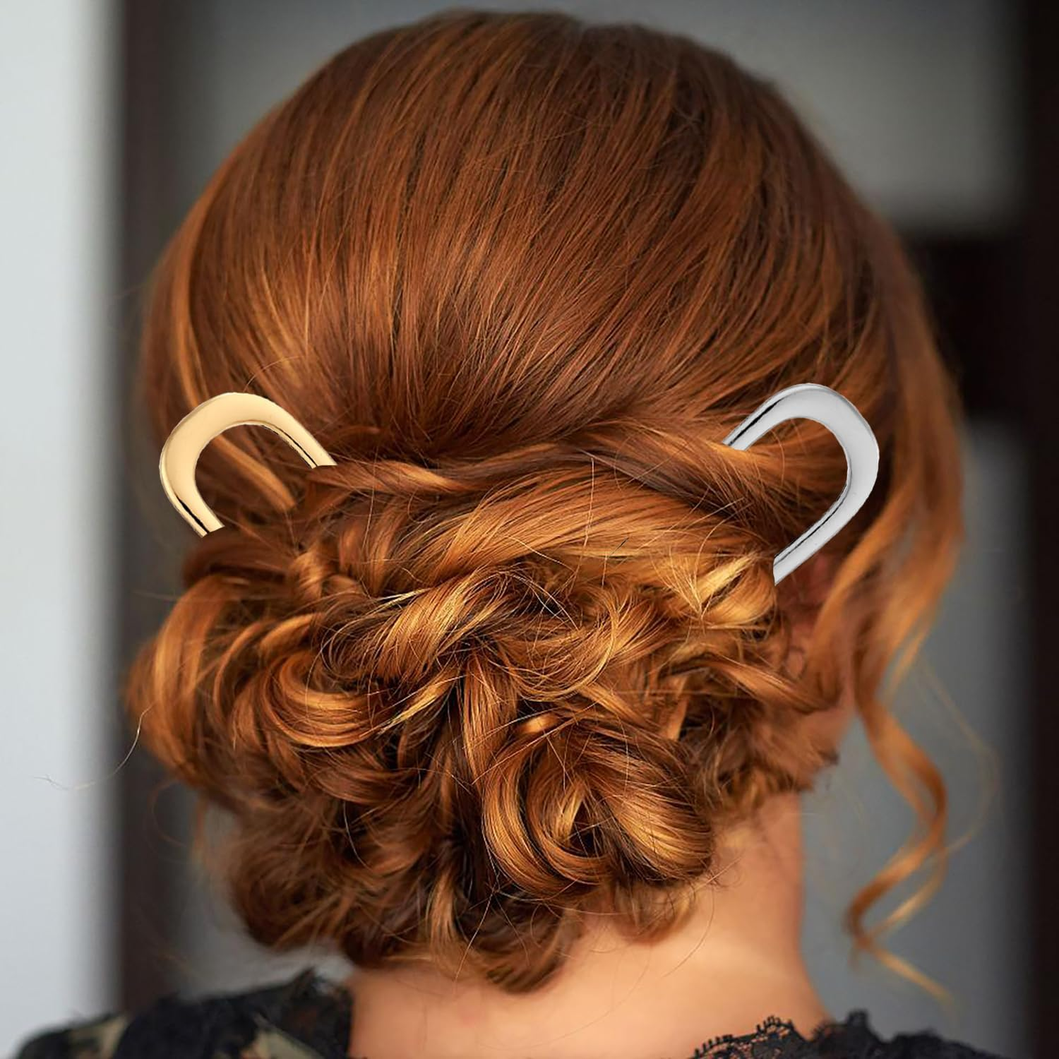 Icovalescent Pack of 3 French Hair Pin, French Twist Hair Pin, U Shaped Hair Pins Hair Sticks Hair Forks for All Hair Types of Women and Girls Styling Hair Accessories (Gold, Black and Silver) image number 1