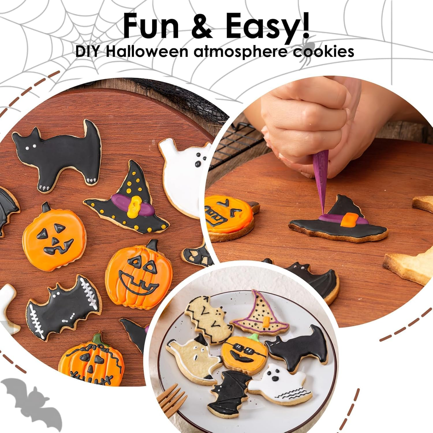 Halloween Cookie Cutters Set Large, 6 Pack Premium Stainless Steel Metal Cookie Cutters, Witch'S Hat, Pumpkin, Ghost, Bat, Tombstone and Cat Halloween Cookie Cutter (Silver) image number 3