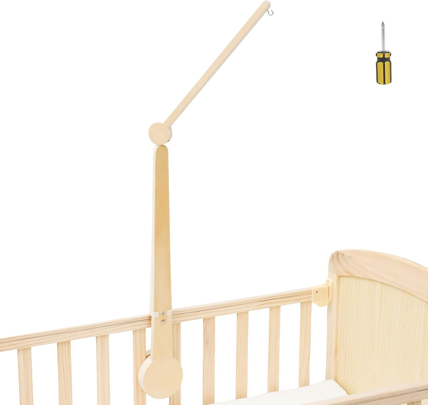 2-Height Adjustable Crib Mobile Arm, Natural Wood Hanger for Baby Bed Musical Toys, Fits Most Standard Baby Cribs & Cots image number 5