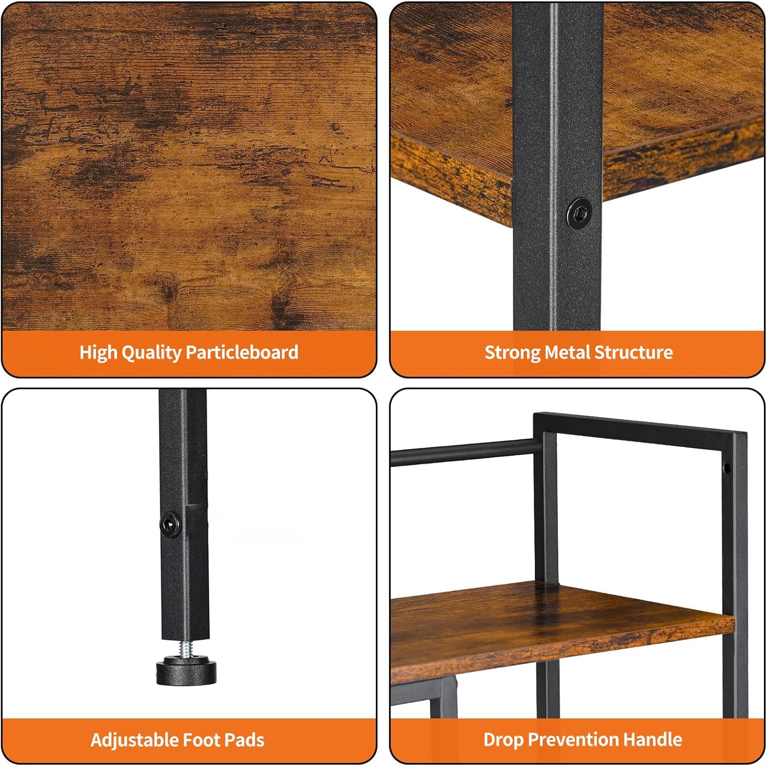 Desk Shelf, 98 Cm Desktop Organizer Shelf, Desk Hutch for Computer Monitor, 4 Tier Desktop Display Rack, Wood Bookshelf Storage Rack for Home Office Dorm (Rustic Brown, 98 CM) image number 5