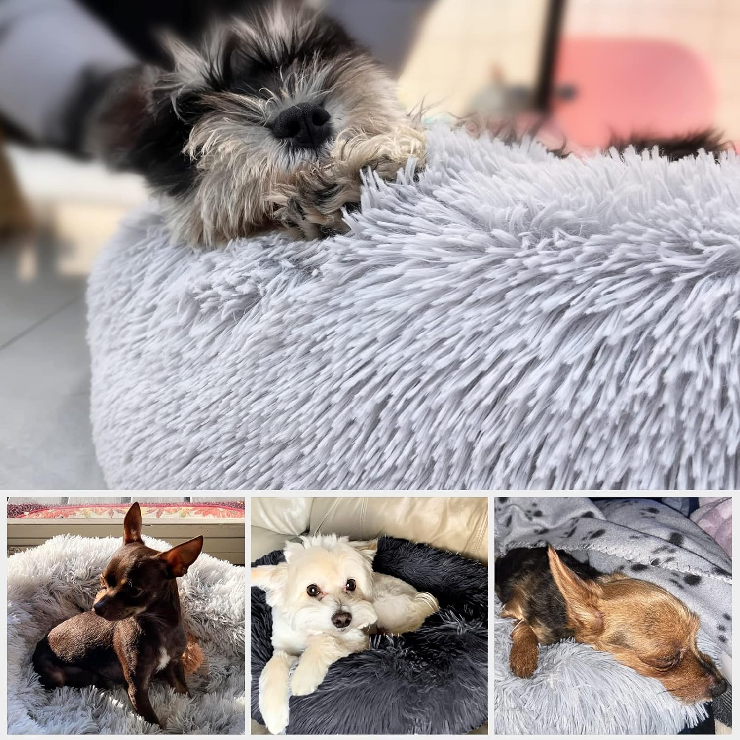 Cat Beds for Indoor Cats, Calming Cat Dog Beds for Small Medium Cats Dogs anti Anxiety Kittens Puppy Donut Bed Machine Washable Cat Bed Warming Soft Fuzzy Comfy round Pet Bed (Dark Grey, 24 Inches) image number 3