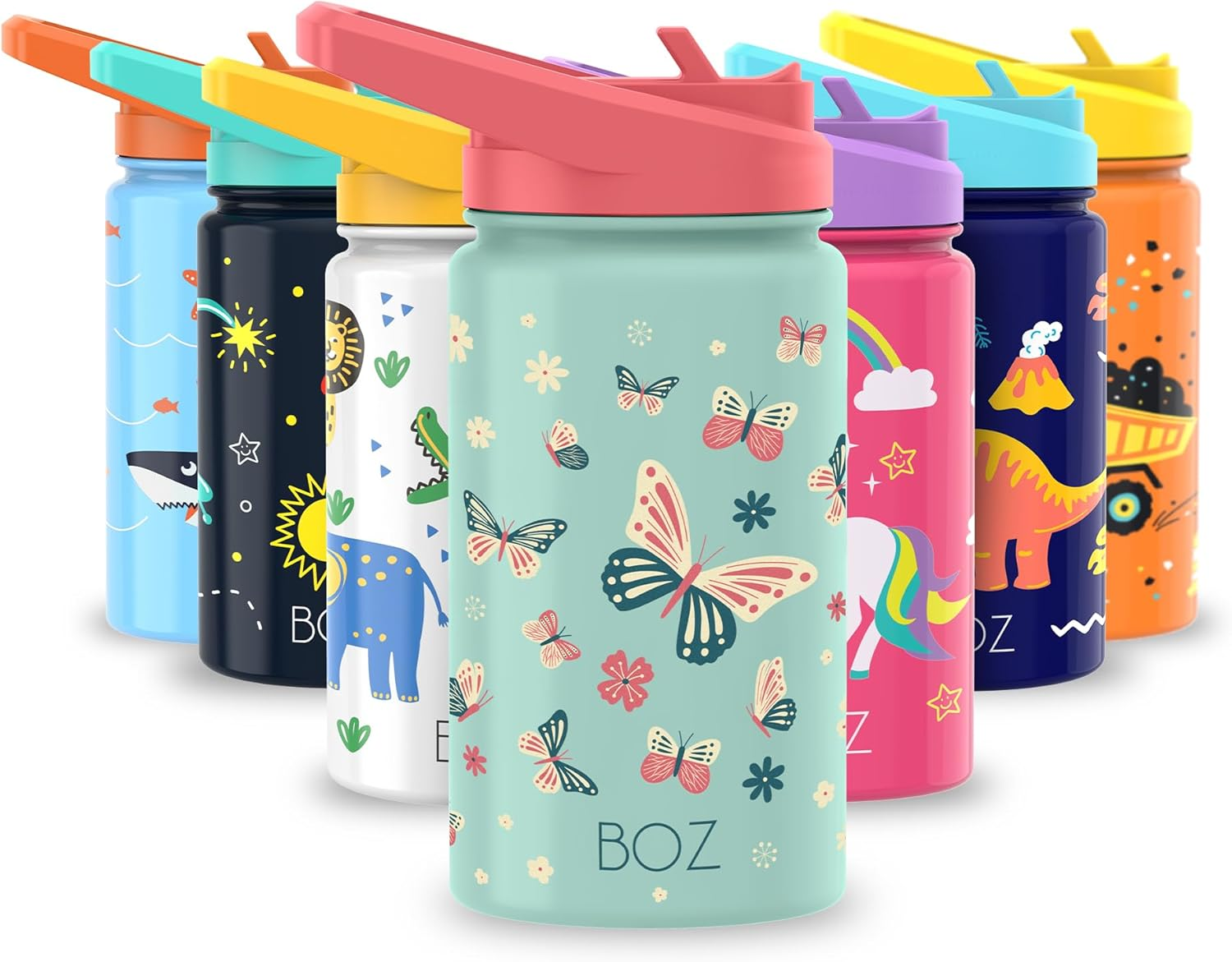 BOZ Kids Insulated Water Bottle with Straw Lid, Stainless Steel Vacuum Double Wall Water Cup, 14 Oz (414Ml). Scratch-Resistant Cute Print and Carry Handle, Bpa-Free and Dishwasher-Safe (Mermaid)