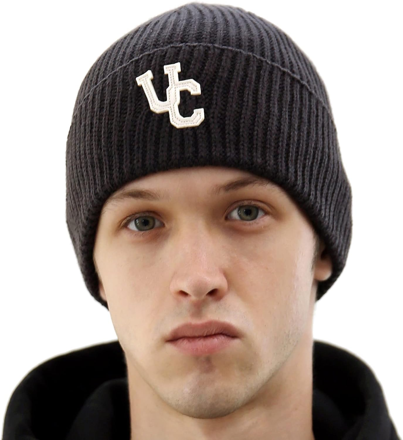 UNDERCONTROL Stripe Pattern Roll up Skullcap Warm Winter Watch Hats Thick Knit Cuff Square Logo Patch Unisex Fisherman Beanie