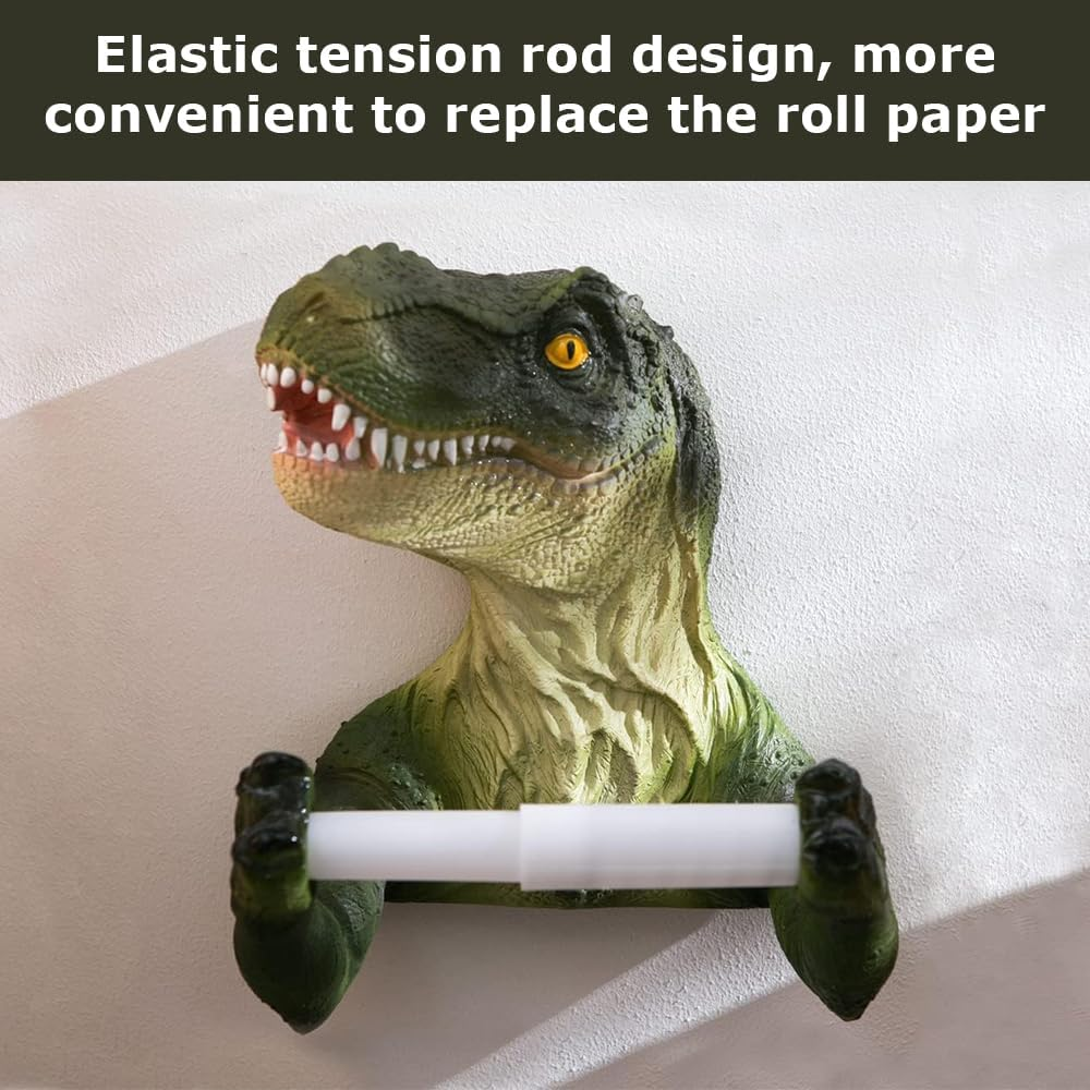 MOTRAIN Funny Dinosaur Toilet Paper Holder, Wall Mounted Resin Bathroom Shelf, No-Drill Towel & Paper Roll Hanger, Quirky Home Decor Accessory for Kids & Adults image number 4