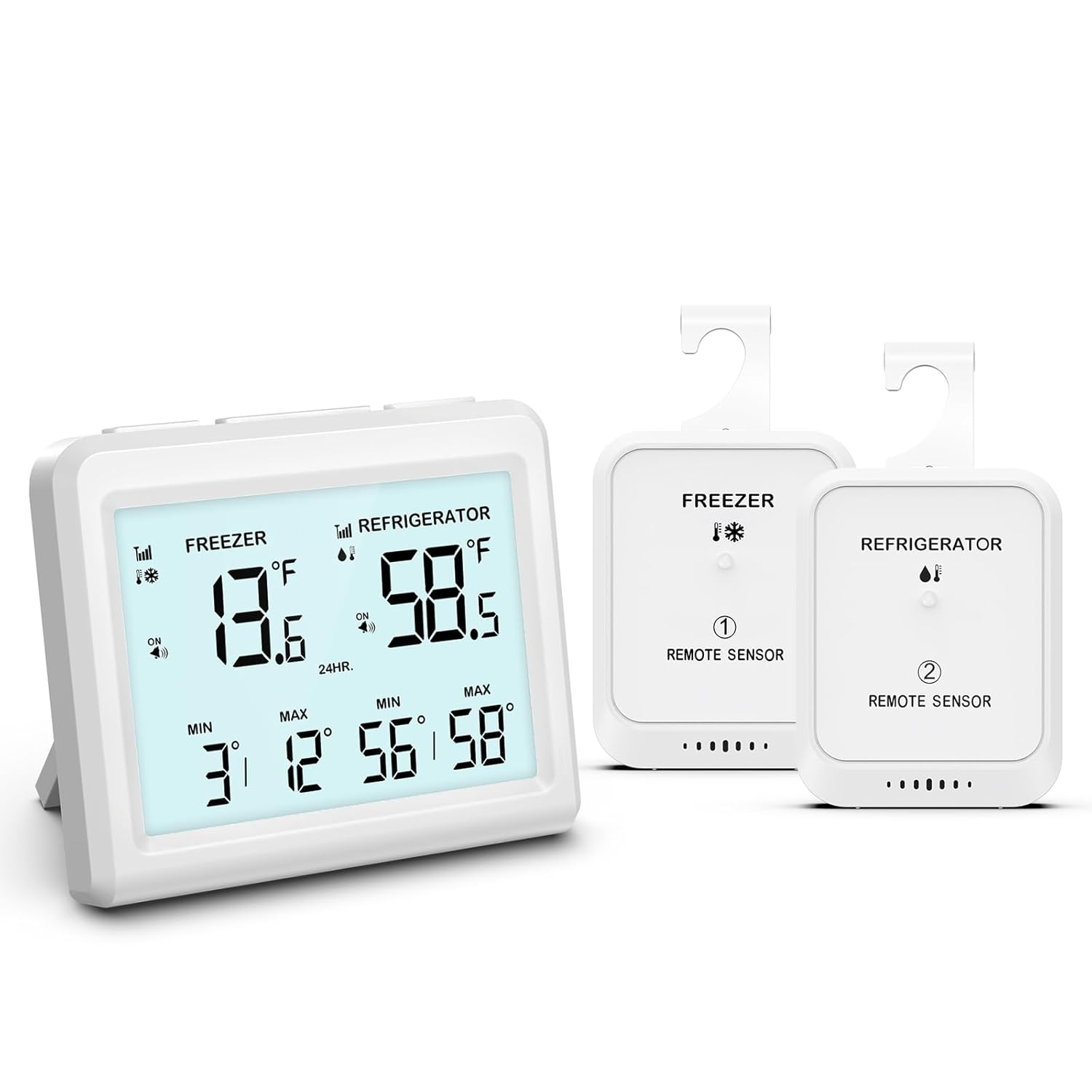 Digital Fridge Thermometer, Refrigerator and Freezer Thermometer with 2 Sensors, Indoor Thermometer with Backlight, Min/Max Record, Alarm, Room Thermometer for Home, Restaurant, Cellar, Bar image number 1