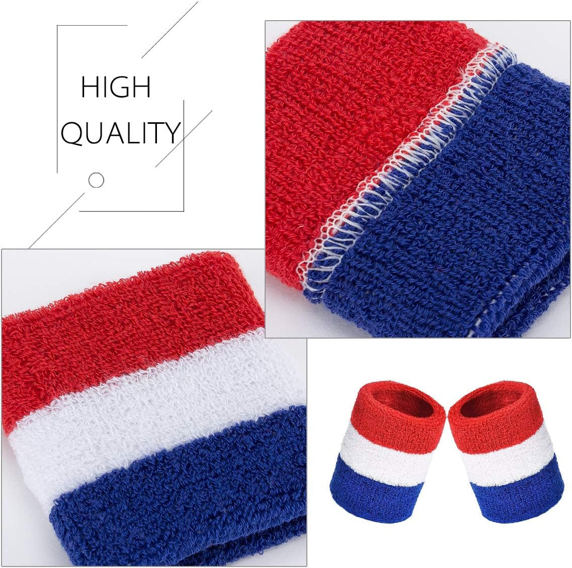 PAMASE Striped Sweatbands Set, Including Sports Headbands and Wristbands Cotton Sweat Band American Flag Style for Tennis Athletic Men Women image number 6