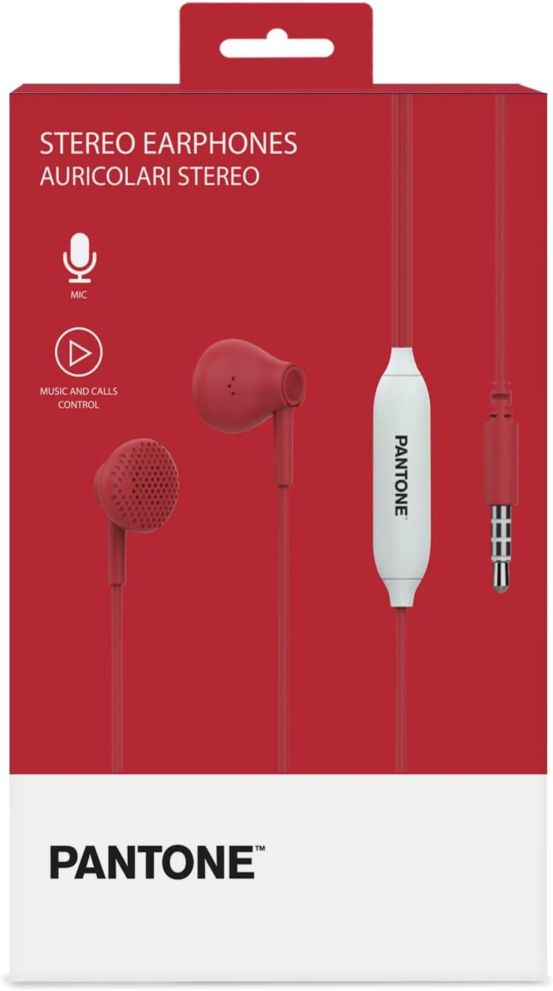 Celly, Pantone Line In-Ear Headphones with Drop Capsules, Remote Control and Built-In Microphone, Cable Length 1M, 3.5Mm Jack Connector, Red image number 3
