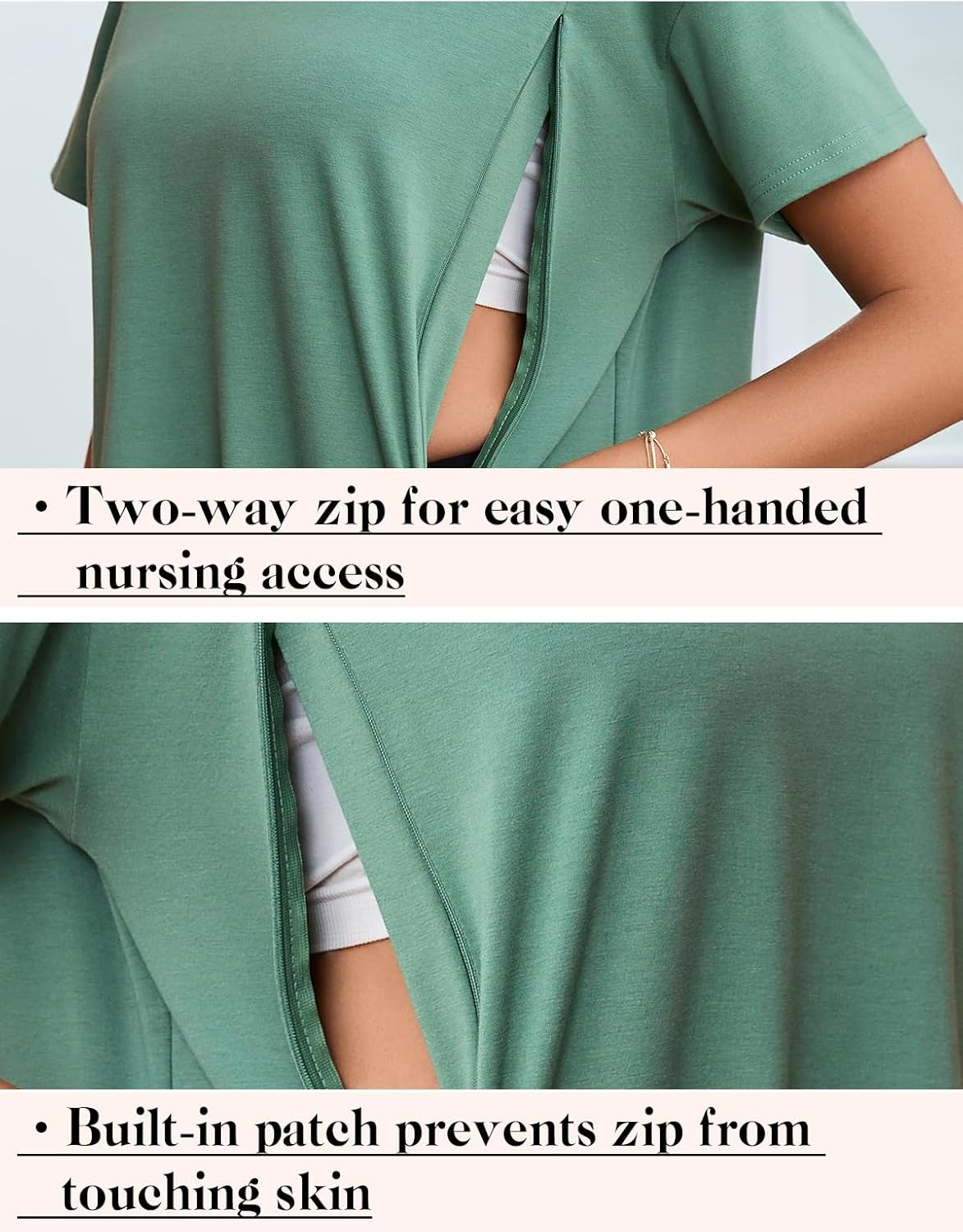 Ecavus Women'S Oversized Nursing Shirts for Breastfeeding with Hidden Zipper Short Sleeves Side Splits Maternity Tops image number 6
