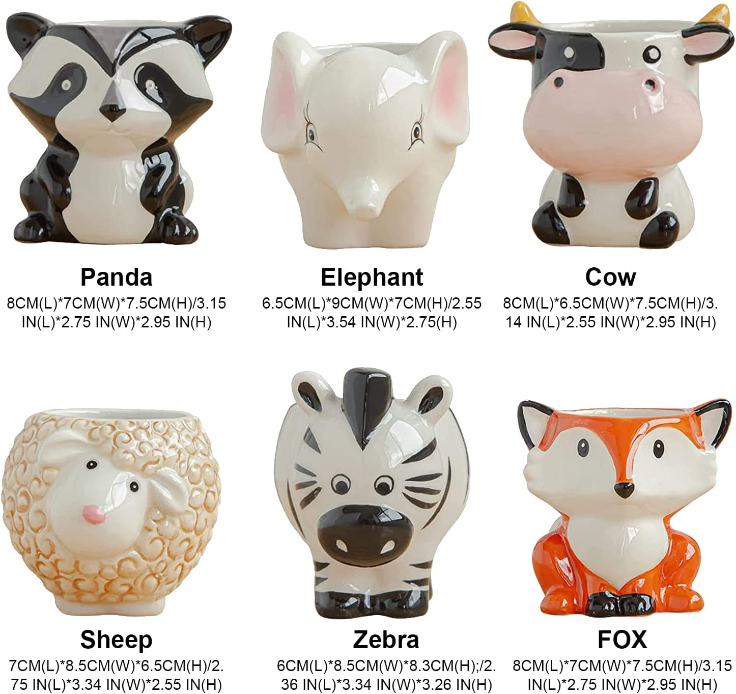 AIWFL Succulents Pots Indoor Plant Pot 6Pcs, Cartoon Mini Pots Ceramic Animal Flower Pot Cactus Succulents Plants Bonsai Pots Decor image number 3