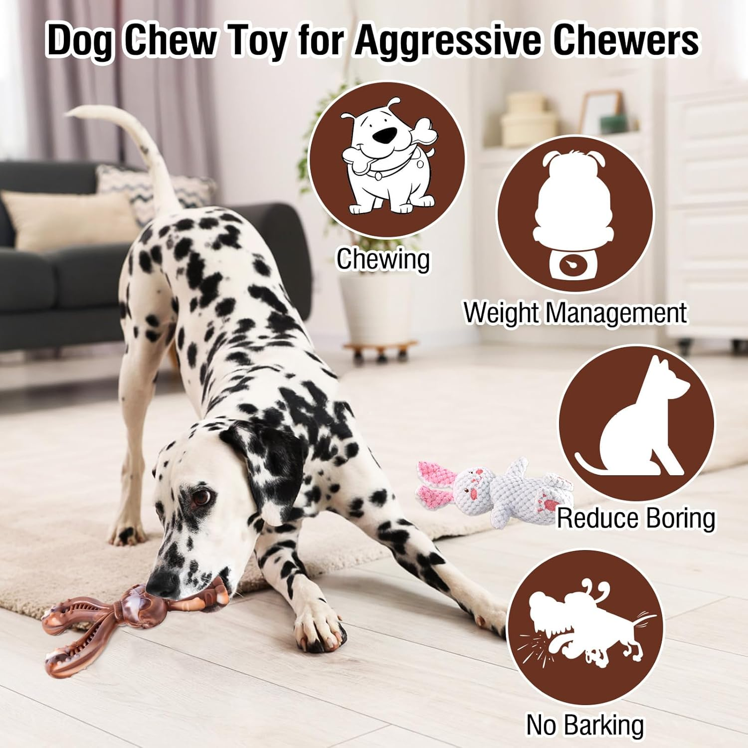 2 PCS Dog Chew Toys for Aggressive Chewers,Indestructible Rabbit Shape Beef Flavored Dog Chew Toy,Squeaky Bunny Plush Toys,Great for Small, Medium, Large Dogs image number 1