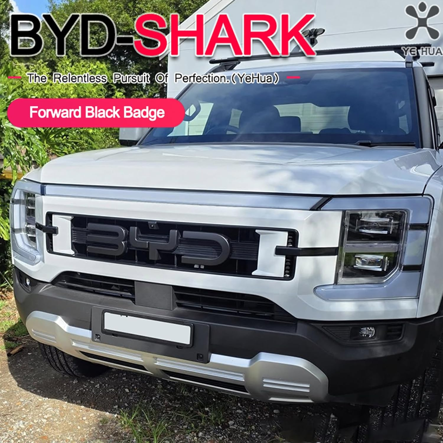 Personalized for BYD Shark 6 Emblem Sticker Cover, Fit for Logo BYD Shark 6 Decals Accessories,Precision ABS Material Anti-Scratch(Bright Black-Front Logo Cover) - Bright Black image number 4