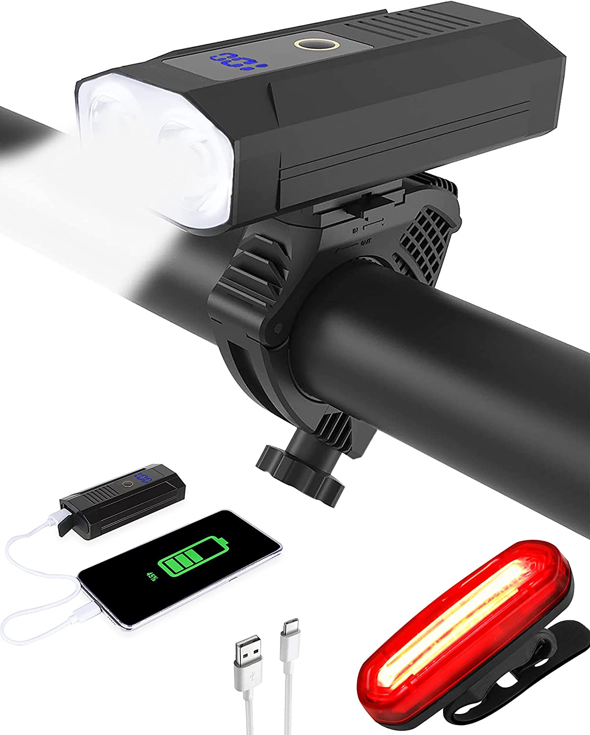 Bike Lights Front USB (Type-C) Rechargeable 1800 Lumen Bicycle Headlight Waterproof Led Bicycle Lighting Flashlight, Easy Install & Quick Release image number 4