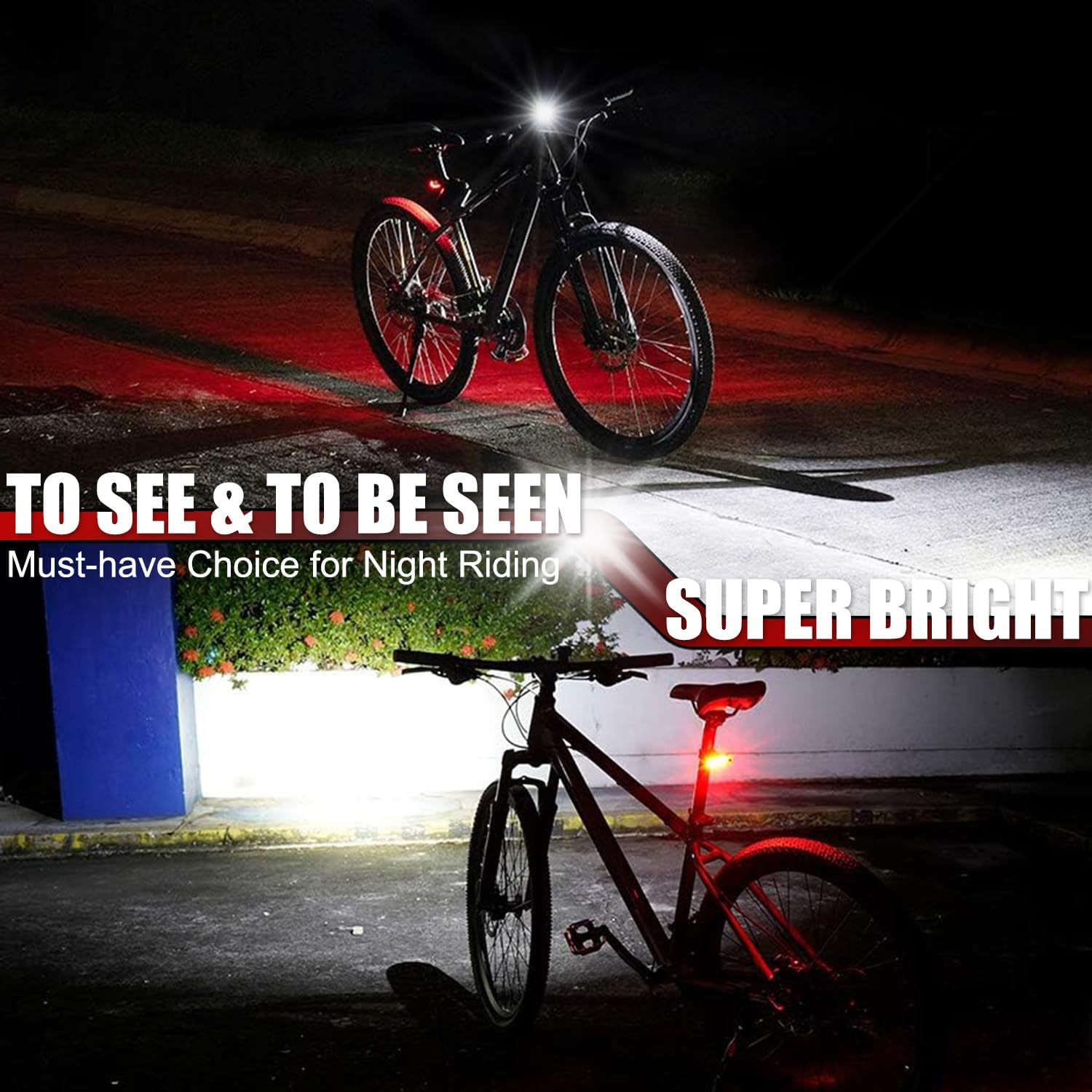Super Bright 1200 Lumens Bike Lights Set - USB Rechargeable 3 LED Front and Back Bicycle Lights, IPX5 Waterproof with 3+5 Light Modes, Power Bank Function, Ideal for Night Riding image number 1