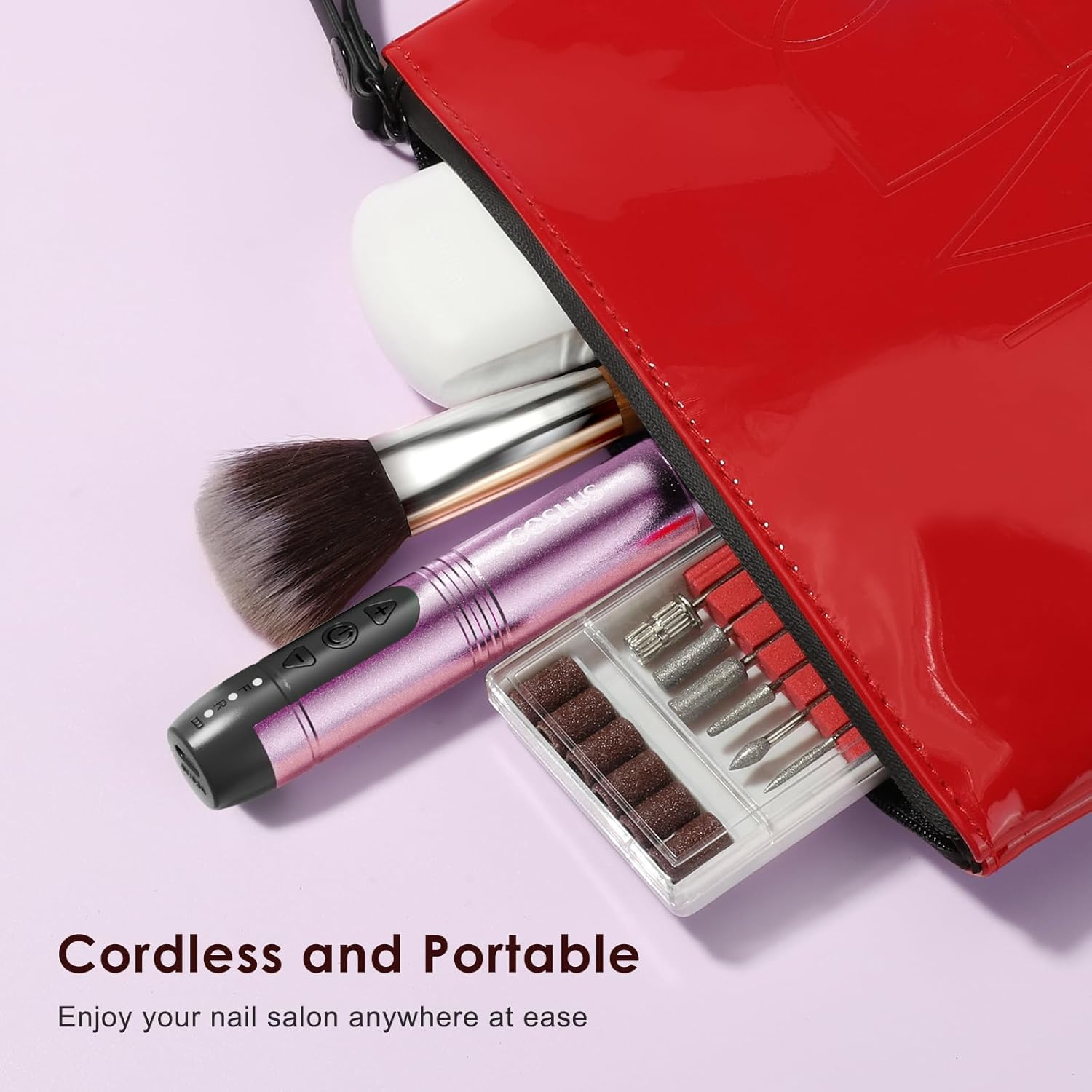COSLUS Cordless Portable Electric Nail File: Professional Rechargeable Nail Drill Kit for Acrylic Gel Dip Powder Nails, Lightweight Ideal for Home Salons & Manicure Pedicure, Purple image number 6