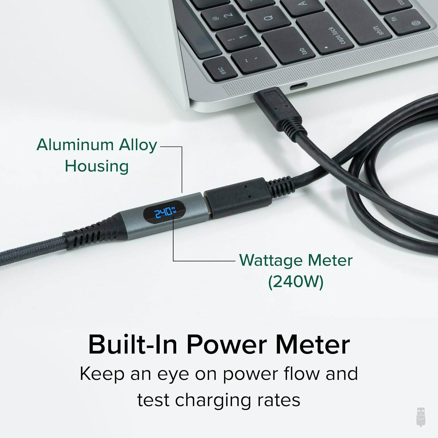 Plugable USB C Extension Cable 3.3 Ft, Digital Power Meter Tester for Monitoring USB-C Connections, Supports Fast Charging up to 240W, 4K 60Hz Display, 10Gbps Data Transfer, Digital Multimeter Tester image number 3