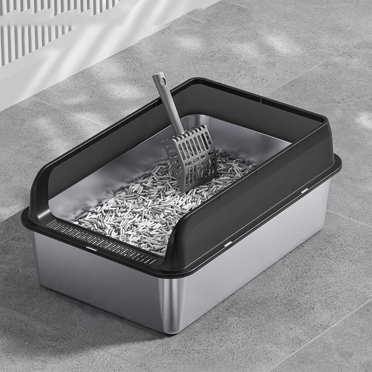 Stainless Steel Cat Litter Box, XL Enclosed High Sided Cat Litter Box, Nonstick Metal Litter Box for Big Cats, Easy Cleaning, Include Scoop (XL 7.5X13Cm) image number 3