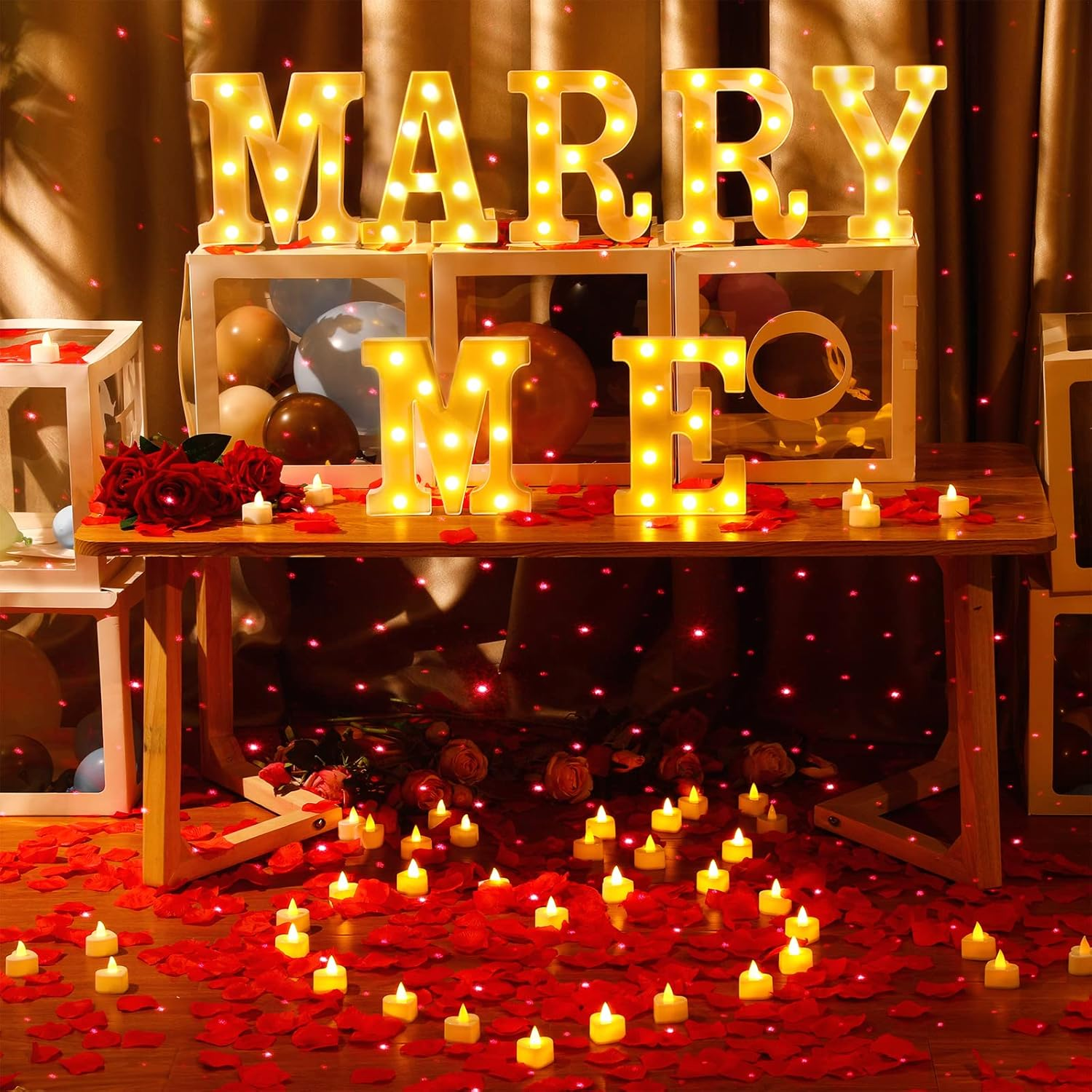 Hortsun Marry Me Light up Letters Proposal Decorations Will You Marry Me Sign Rose Petals 24 LED Candles Romantic Night Light for Proposal Engagement Wedding Outdoor(Red)