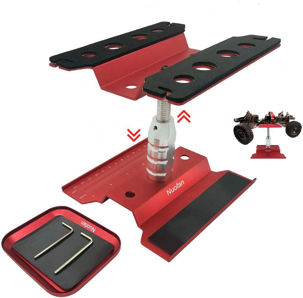 RC Car Work Stand Aluminum Repair Workstation 360 Degree Rotation Lift Lower W/Screw Tray for 1/10 1/12 1/16 Scale Traxxas TRX4 Axial Arrma Redcat Losi RC Crawler Monster Truck Buggy image number 2