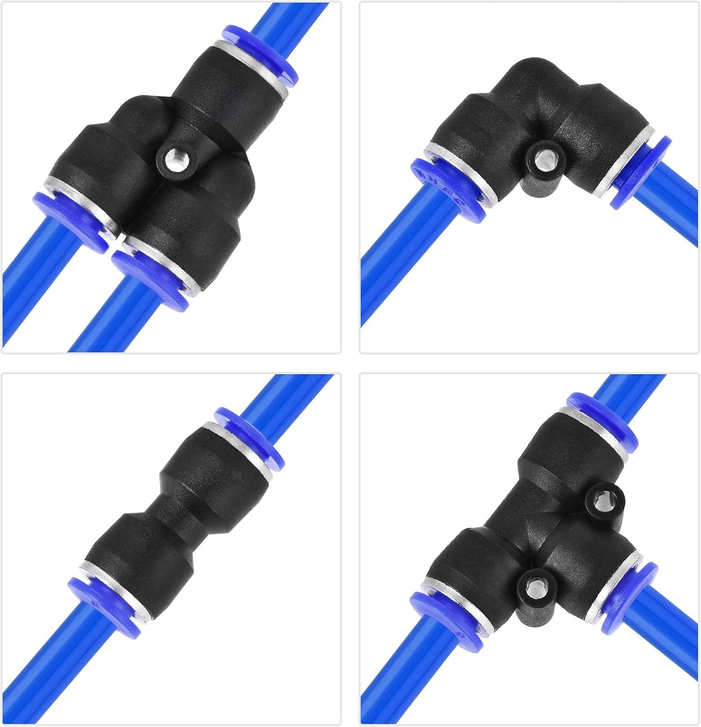 Uxcell Pneumatic 6Mm OD Polyurethane PU Air Hose Tubing Kit 10 Meters Blue with 12 Pcs Push to Connect Fittings image number 1