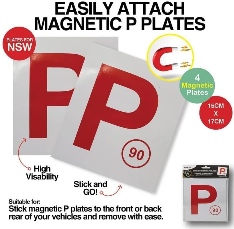 LEDON Magnetic P Plate Set 2/4Pk - NSW Approved Red Probationary License Plates with Strong Magnets for Easy Installation & Removal, Laminated Plastic Car Plates (2) image number 5