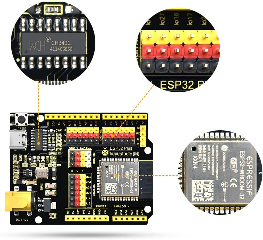 KEYESTUDIO ESP32 plus Development Board with USB Cable, Support Wifi and Bluetooth, Compatible with Arduino