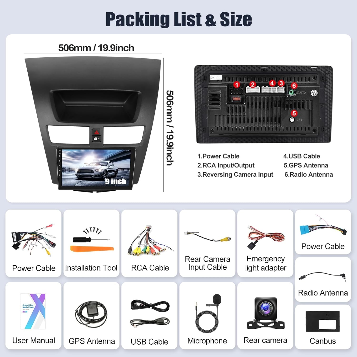 SIXWIN Android Car Stereo for Mazda BT-50 2011-2020 with Wireless Carplay Android Auto Mirror Link 2G+64G 9 Inch Touchscreen Bluetooth GPS Navigation Wifi FM Backup Camera MIC image number 3