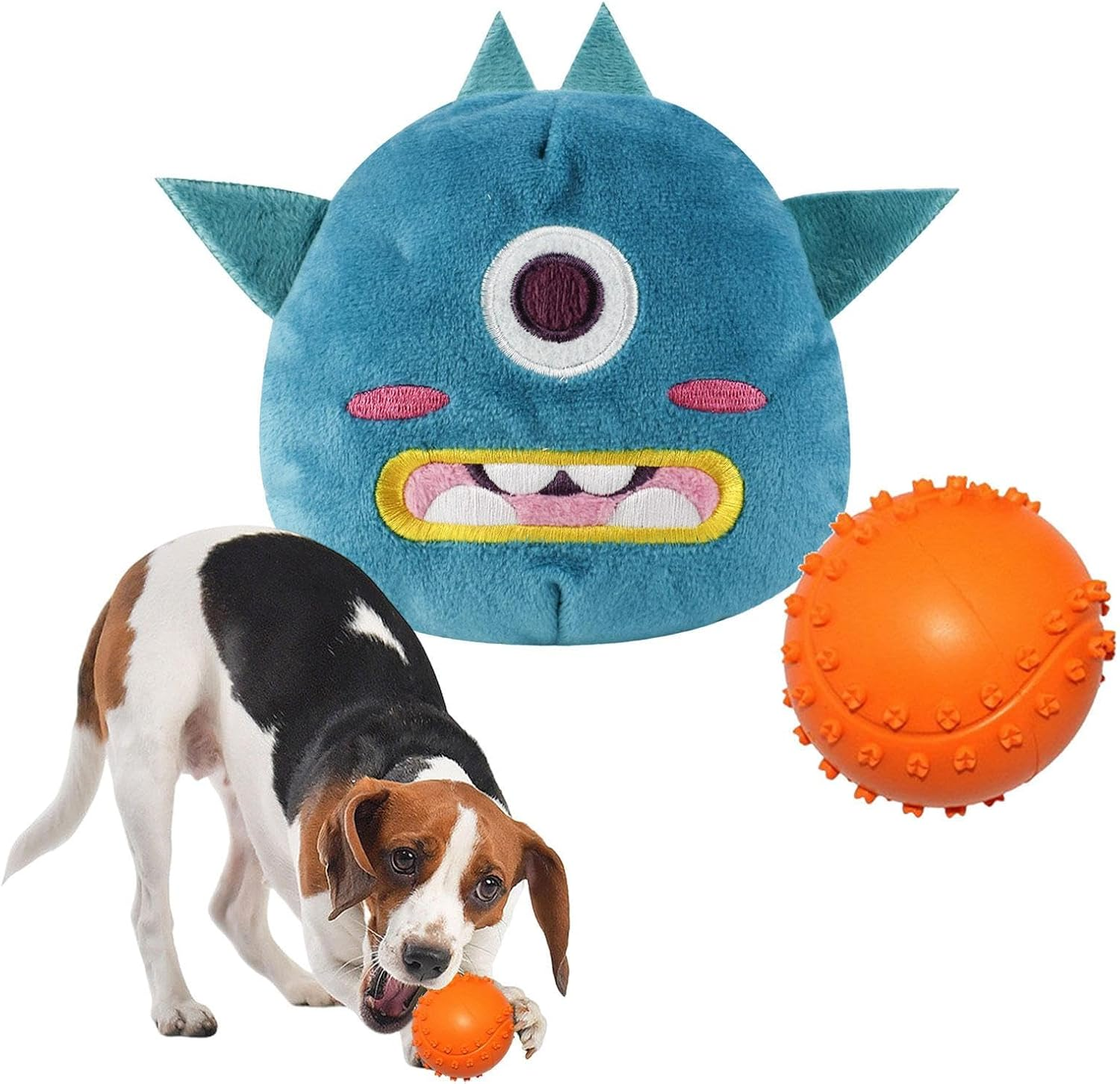 Dog Toys Squeaky Ball | Rubber 2 in 1 Beast Shaped Dog Chew Toy | Sound Dog Ball, Dog Teething Toys for Puppy Small Medium Dogs, Pet Sound Toys Catcoq