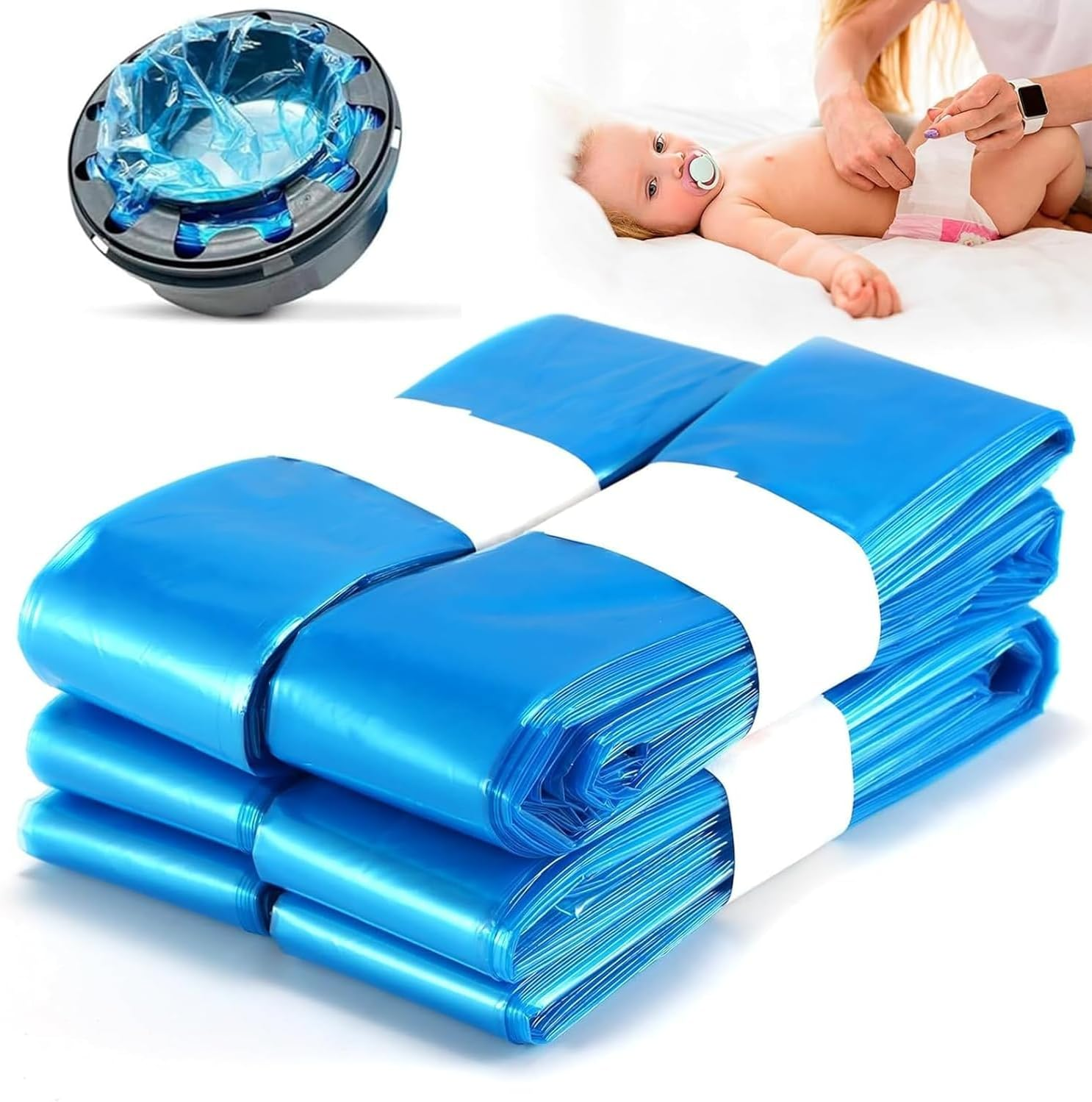 Nappy Bin Refill Bags Diaper Pail Refills Bag Diaper Bin Bags,4.5M Odor Blocking Diaper Pail Liner Cat Litter Refill Garbage Bags (8Pcs-Purple)