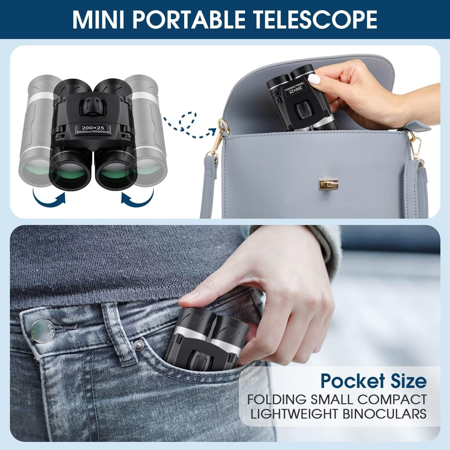 Binoculars, 200X25 Waterproof Compact Binoculars, Suitable for Bird Watching, Hunting, Concerts, Theater, Opera, Travel, and Sightseeing. (Black)