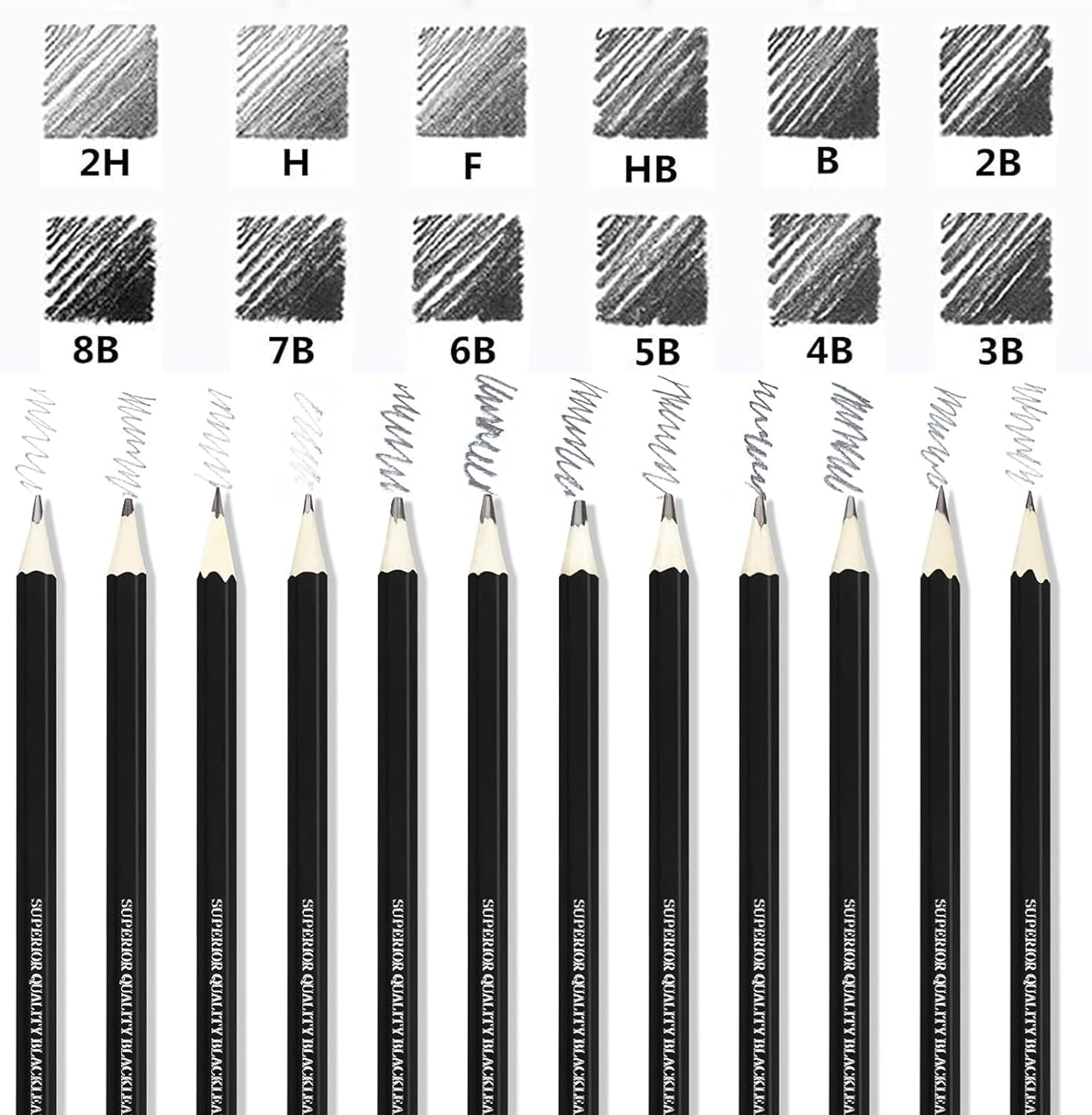 MAIHUO 12 Pcs Graphite Pencils Set,Drawing Sketch Pencil Set,Art Set for Adults,Beginner,Profession Sketch Pen,8B,7B,6B,5B,4B,3B,2B,B,Hb,F,H,2H - Blackblack image number 3