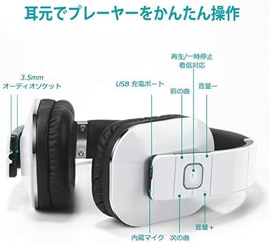 August EP650 Wireless Bluetooth Headphones over Ear Headphones Aptx Low Latency NFC Rich Bass Clear Sound 30 Days Stand by High-Performance Comfort Headset for PC Laptops Mobile Phones Tablets White - Blue image number 4