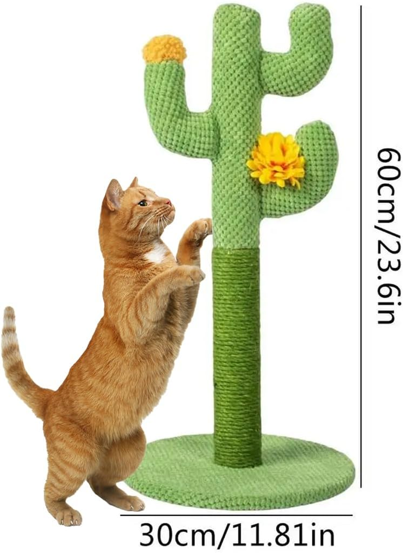 AIMALL Cactus Cat Scratching Post with Sisal Rope and Corduroy &ndash; Vertical Climbing Toy Scratch Board for Indoor Cats with Decorative Flowers &ndash; 23.6In Tall Cat Furniture