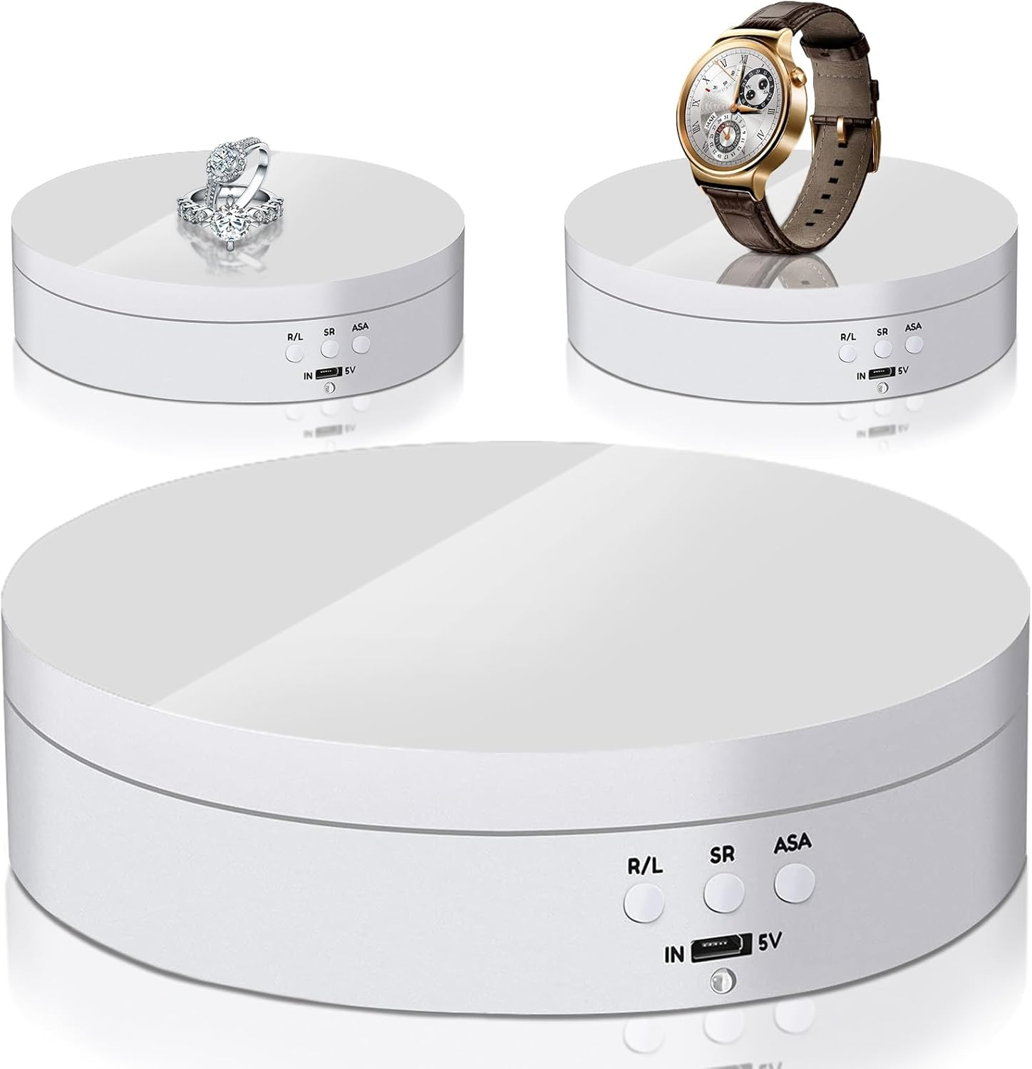 Dawntress Rotating Display Stand Motorized - Electric Turntable Display 5.4Inch / 13.72Cm with 3 Modes, 360 Degree Automatic Turntable for Photography Products, Jewelry, Cake, Market Shows - White image number 5