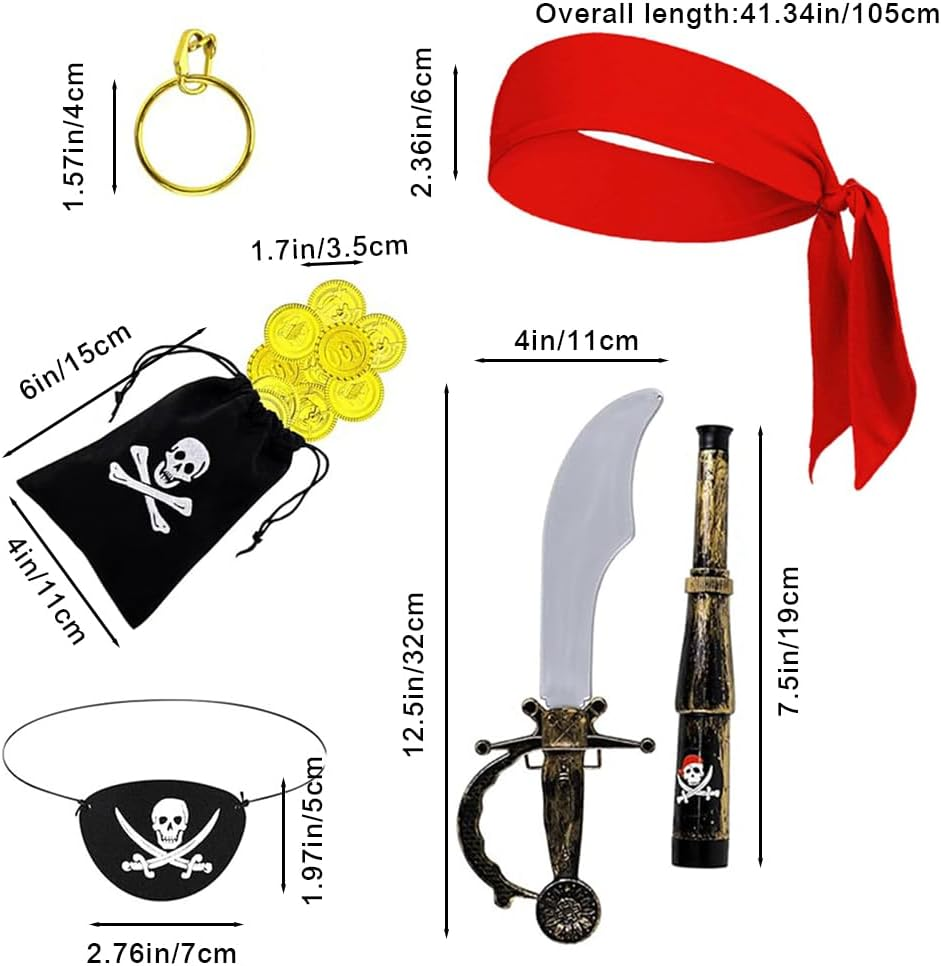 7 PCS Pirate Costume Accessories,Pirate Accessory Set for Halloween Parties or Role-Playing,Cosplay Accessories image number 2