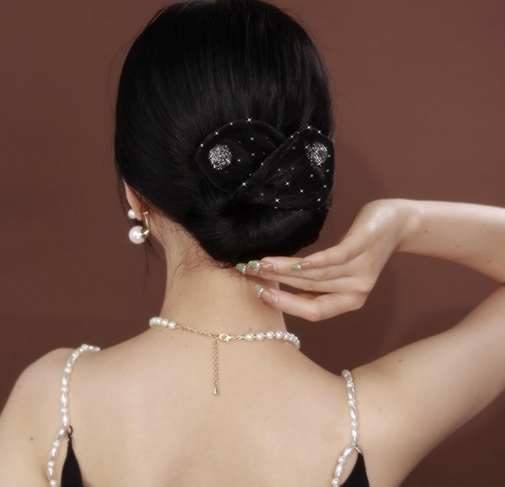 Rhinestone Hair Bun Maker Deft Bun Hair Bands Deft Hair Twist Bun Tool Lazy Hair Curler Bun Maker Hair Donut Styling Accessories for Women Girls(Black) image number 5