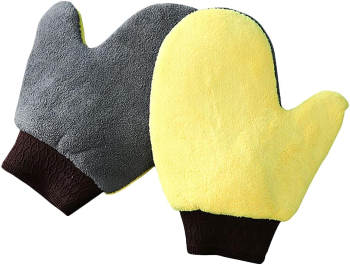 PRETYZOOM Car Wash Gloves 2Pcs Scratch-Free Coral Fleece Wash Mitts Waterproof Non-Slip Large Cleaning Gloves for Automotive Exterior Care image number 3