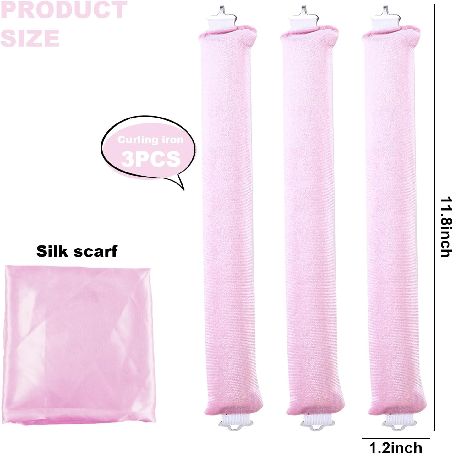 Pack of 3 Heatless Curls, Flexi Rods with Hooks, Overnight, for Different Hair Types, Long and Short Hair (Pink, M)