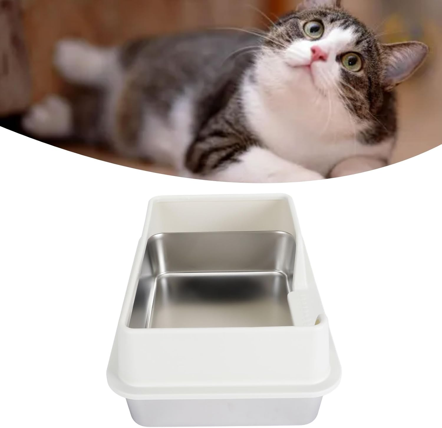 Stainless Steel Cat Litter Boxes, Side Entry High Sides anti Splashing Enclosed Cat Litter Box, Extra Large Metal Litter Pan with Scoop, Easy to Clean, for Small Medium Cats