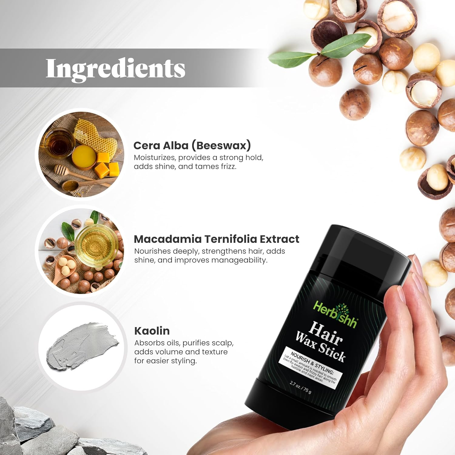 Herbishh Hair Wax Stick - Nourish & Style, Slick Wax Stick for Hair Smoothing, Flyaway Control, Frizz-Free, Perfect for Hairline & Nape Area, Pomade Stick for Hair Fly Away 2.7 OZ/75 G image number 4