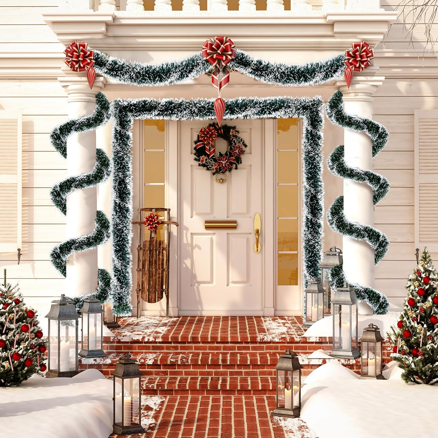 Sggvecsy 49.2Ft Christmas Green and White Tinsel Garland Xmas Tree Decorations Christmas Metallic Twist Garland Ceiling Hanging Decorations for New Year Party Birthday Holiday Indoor Outdoor Supplies image number 6