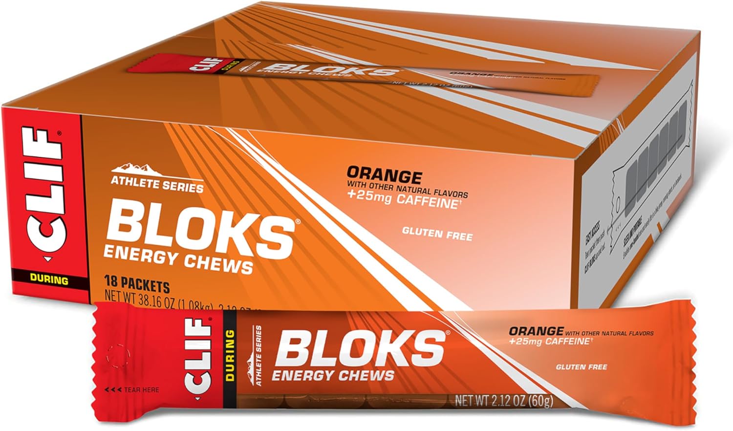 CLIF BLOKS - Energy Chews - Orange Flavor - 25Mg Caffeine (2.1 Ounce Packet, 18 Count) (Packaging May Vary)