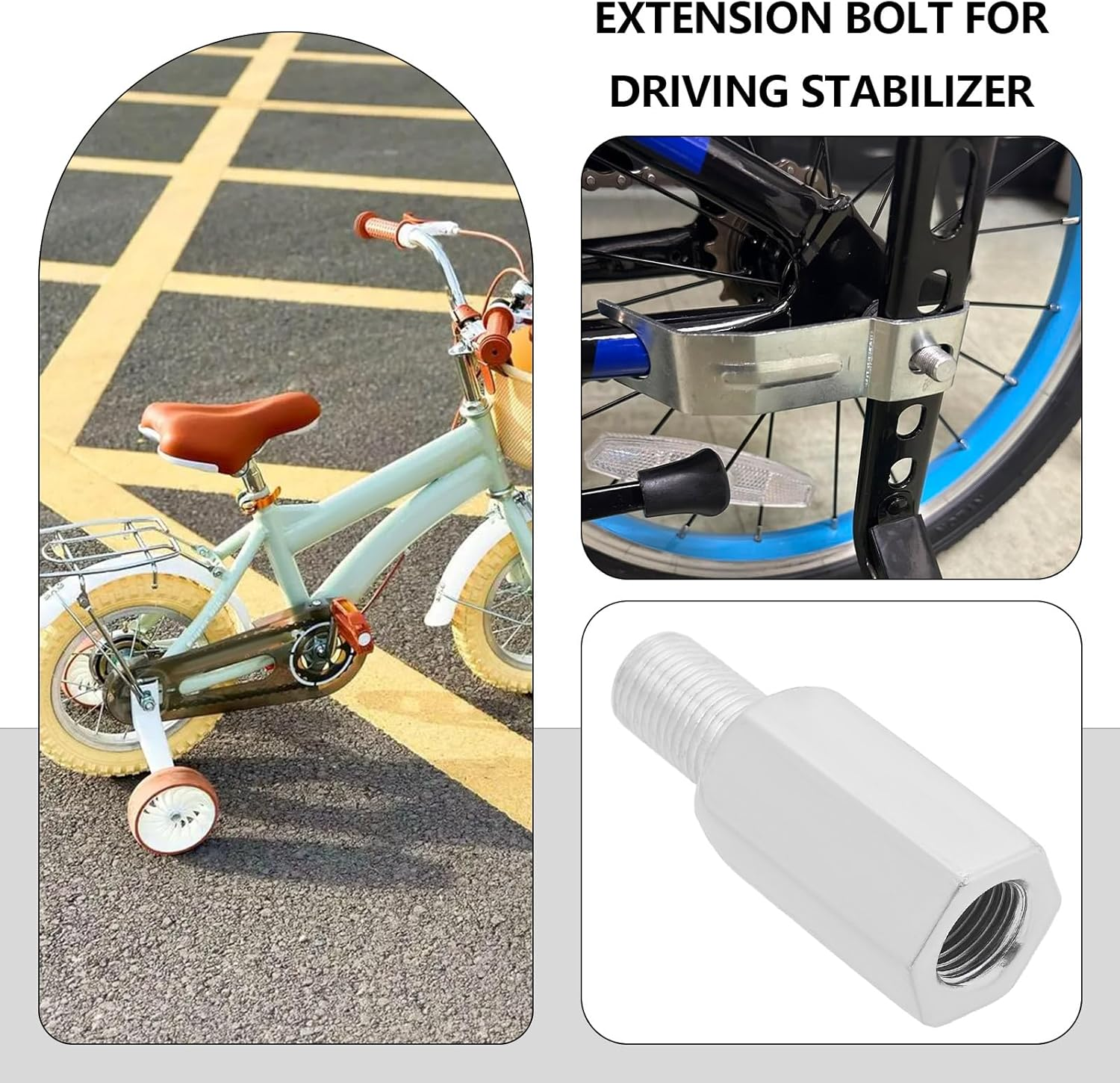 SG Store 2Pcs 3/8" Bicycle Stabiliser Extension Bolt Axle Extenders Suitable Formost Kids Bikes Training Wheels from 12" - 20" Wheel image number 1