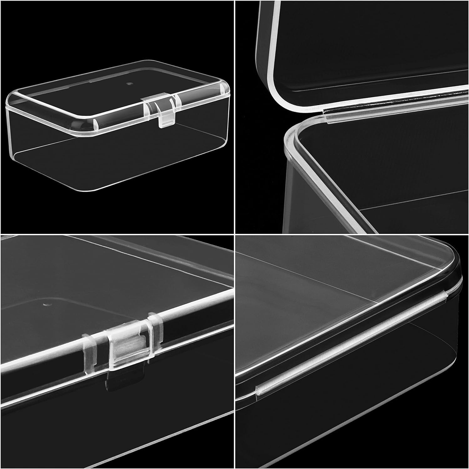 Party Monkeys Small Clear Plastic Storage Box Containers with Hinged Lid (12 Pack) - L9 X W6 X H3.3Cm / 3.54 X 2.36 X 1.3 Inches - Mini Boxes for Pills, Beads, Jewellery & Craft Items