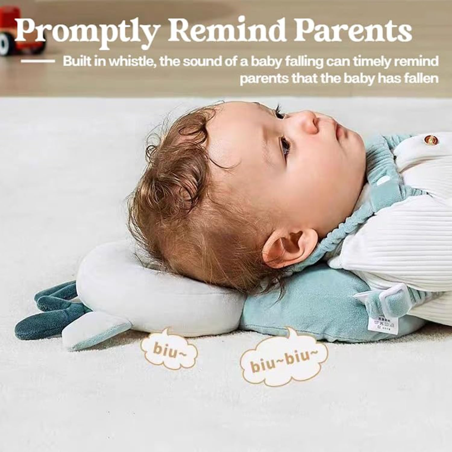 Adjustable Baby Head Protector with Safety Cushion &ndash; Soft Head Protection Backpack with 2 Pairs of Knee Pads for Crawling and Walking Infants and Toddlers (Mesh Deer, Blue) image number 2