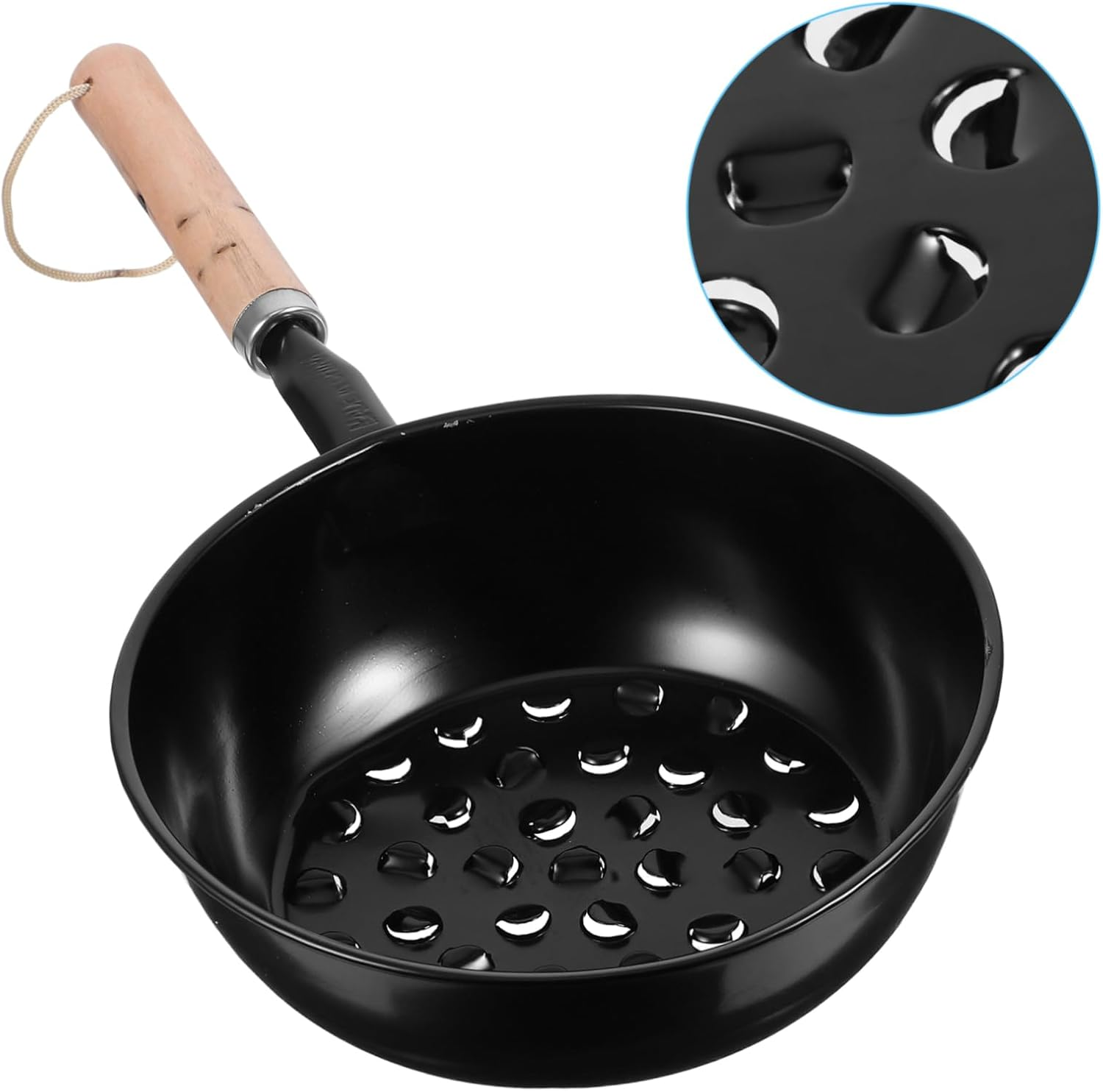 Camping Chimney Starter Pot with Long Wooden Handle Portable Charcoal Brazier for Outdoor Camping BBQ Grilling Easy Clean Chestnut Roasting Pan and Barbecue Tool image number 1