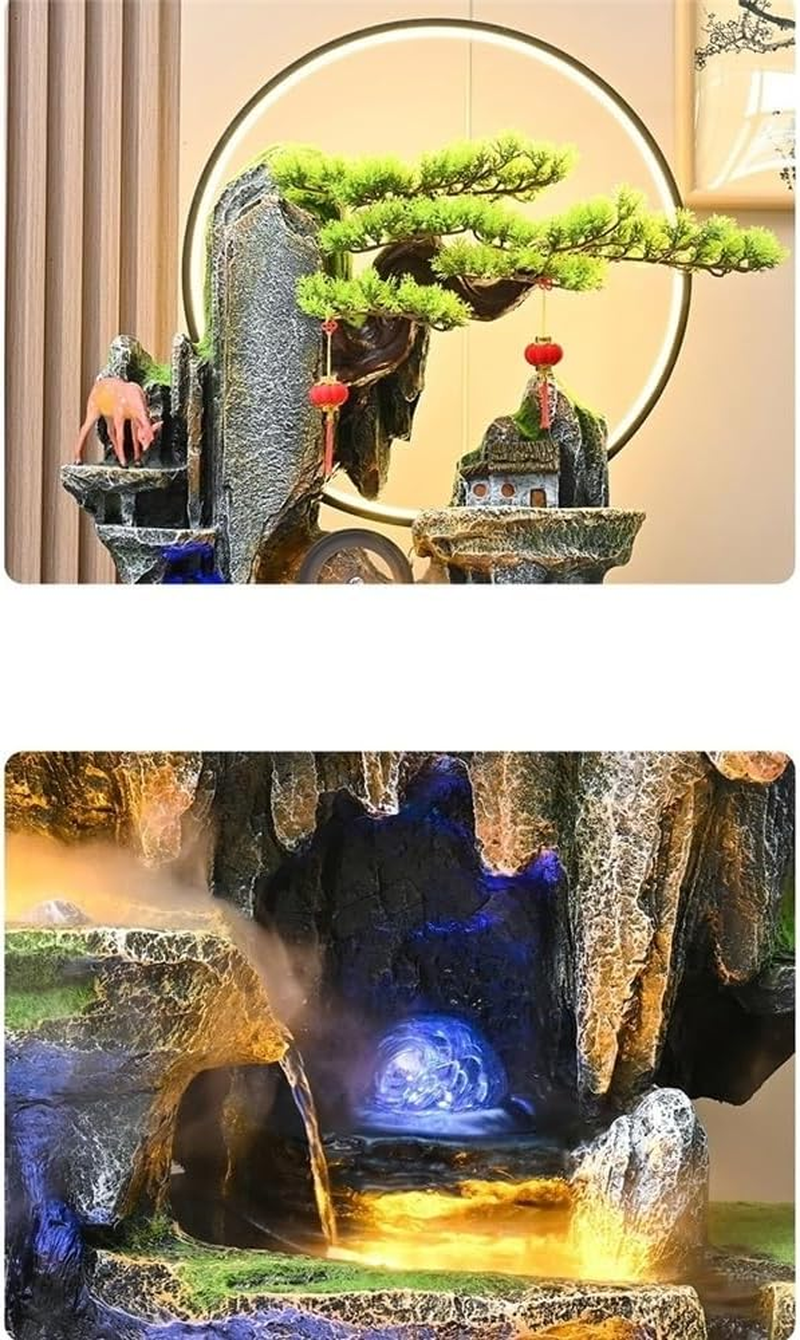 Outdoor Fountain Retro Waterfall Fountain with Lighting for Living Rooms,Entrances 149Cm High Circulating Attracts Wealth image number 1