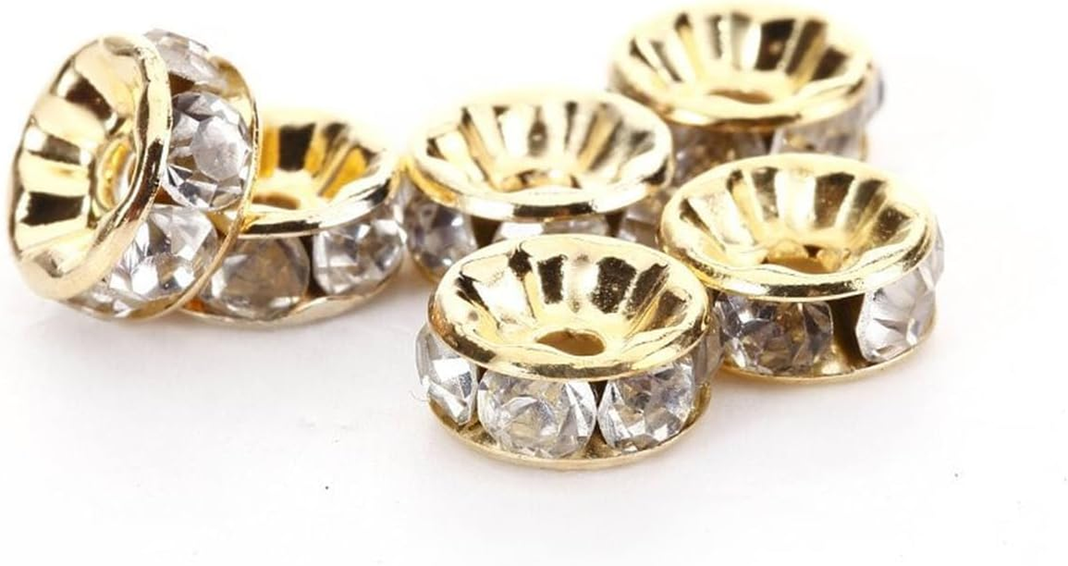 Allb 100Pcs Rondelle Spacer Beads Silver Plated Czech Crystal Rhinestone for Jewelry Making Loose Beads for Bracelets image number 7